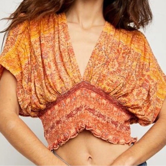 Free people orange floral crop next vacation top. S - Picture 1 of 8